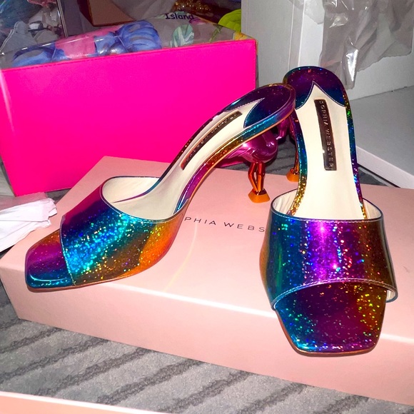 Sophia Webster Flo Flamingo 85 mm heels in rainbow - Picture 3 of 7